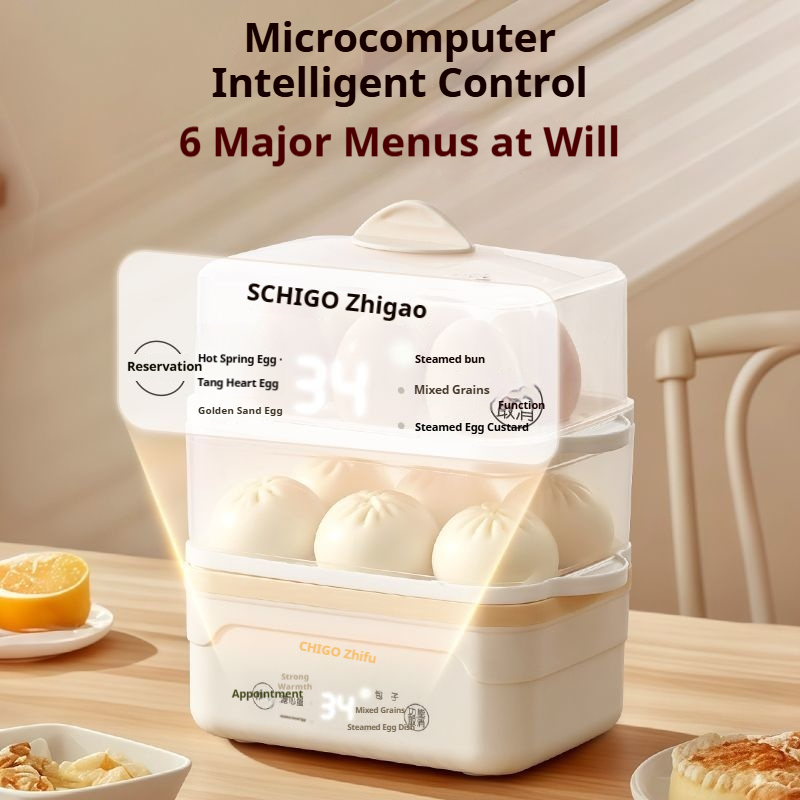 Multi functional intelligent reservation egg cooker, double-layer large capacity household steamer, breakfast bun, corn, and complementary food machine, multi-purpose magical tool