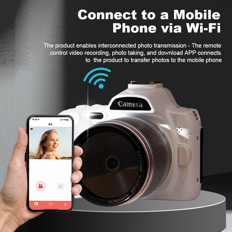 4K high-definition 64 megapixel WiFi digital camera with front and rear dual cameras, IR-CUT night vision interchangeable lens, anti shake vlog mirrorless camera
