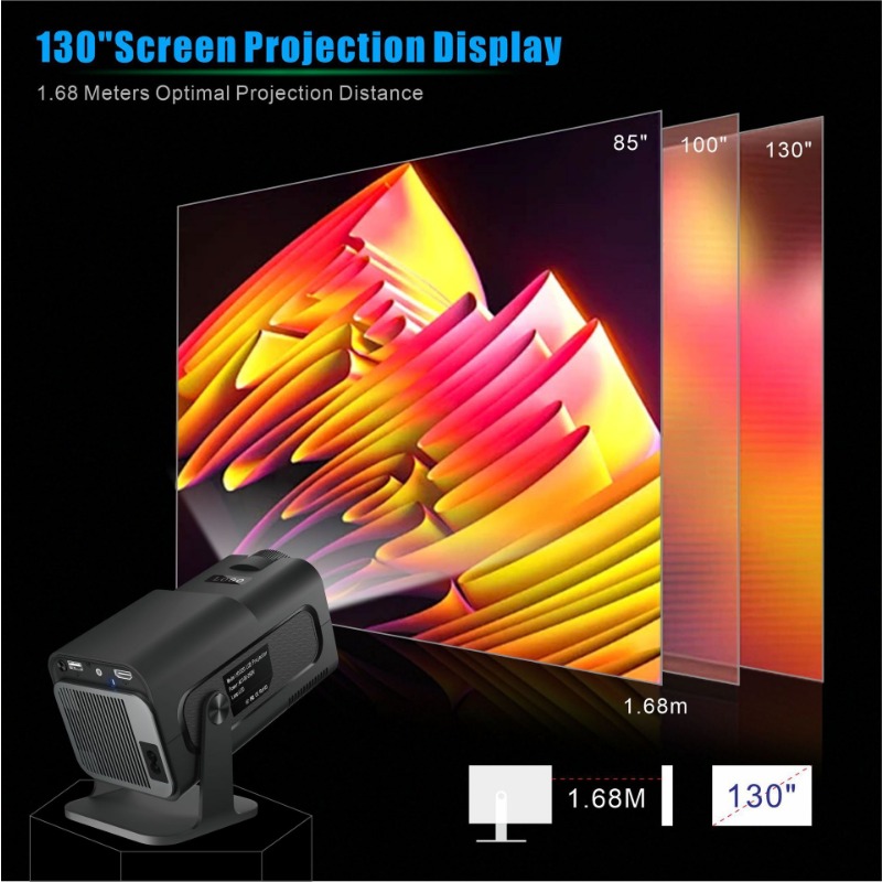 HY320Mini 4K Hard Decoding WiFi6 Dual Band Bluetooth 5.0 Intelligent Projector 180 ° Rotation Automatic Keystone Correction Low Noise Home Portable HD Projector