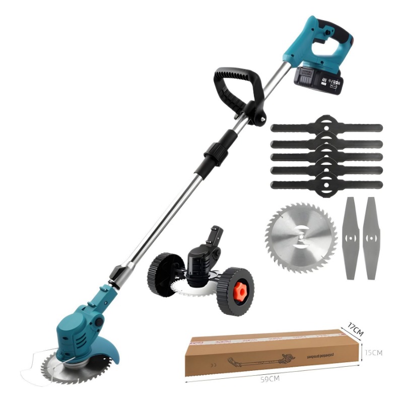 Lithium ion lawn mower, small household multifunctional folding courtyard handheld electric weeding machine with auxiliary wheels, multi blade lawn trimmer, multiple package options available