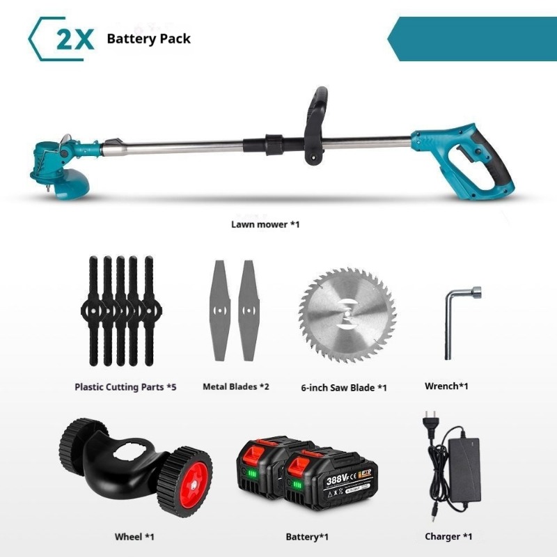Lithium ion lawn mower, small household multifunctional folding courtyard handheld electric weeding machine with auxiliary wheels, multi blade lawn trimmer, multiple package options available