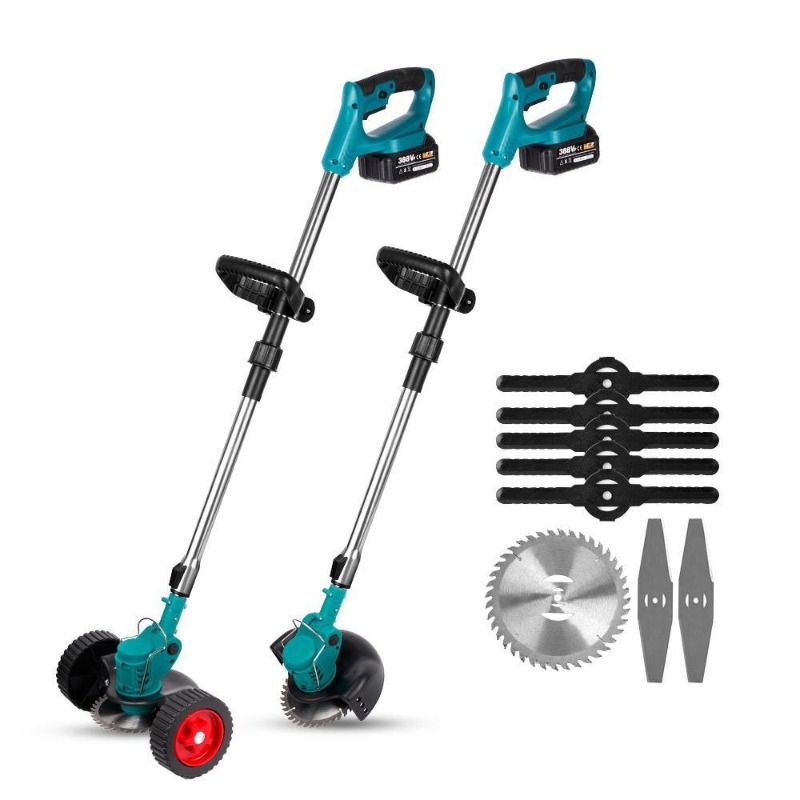 Lithium ion lawn mower, small household multifunctional folding courtyard handheld electric weeding machine with auxiliary wheels, multi blade lawn trimmer, multiple package options available