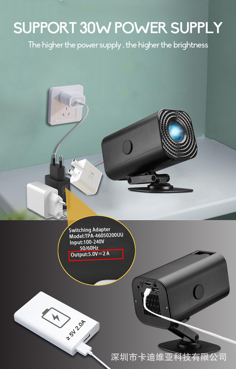 New Portable Mini Wireless WIFI Same Screen Mobile Phone Portable Mini Home HD Projector Adjustable Rotating Stand Low Noise Bedroom Wall Projection Projector