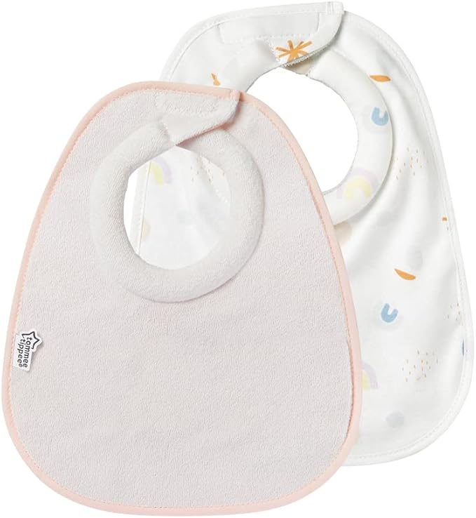 Tommee Tippee Milk Feeding Bibs, Comfeefit, Super Soft and Extra Absorbent, Adjustable and Reversible, OEXO-TEX Approved Material, Pack of 2, Colours and Designs Vary