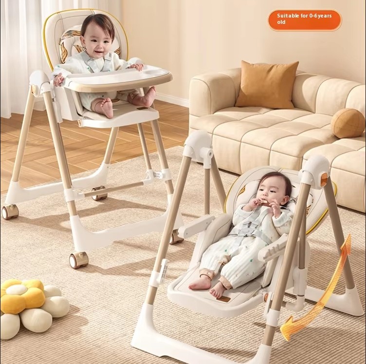 Manual Swing High Chair 2-in-1 Baby Feeding Chair & Rocking Swing – Adjustable Recline, Foldable Design with Removable Tray, Safety Harness & Padded Seat for Infants – Comfortable Feeding & Soothing C