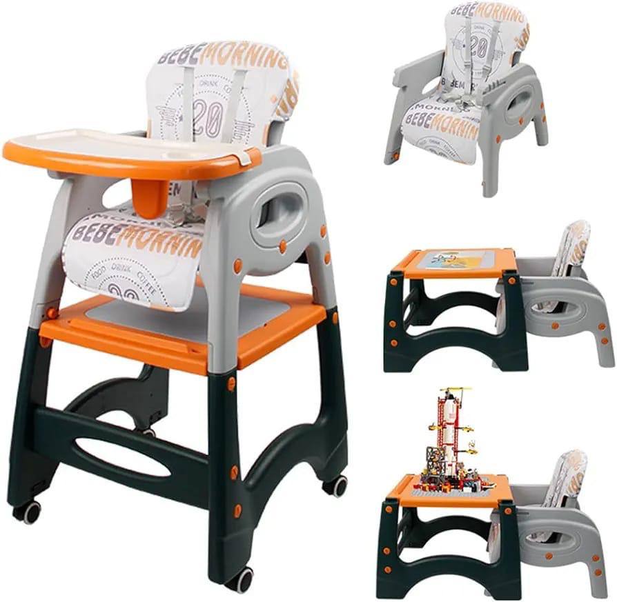3 in 1 Baby Feeding Chair Convertible High Chair with Booster Seat & Toddler Chair – Adjustable Multi-Functional Feeding Chair for Kids Dining, Safety Harness & Easy Clean Tray
