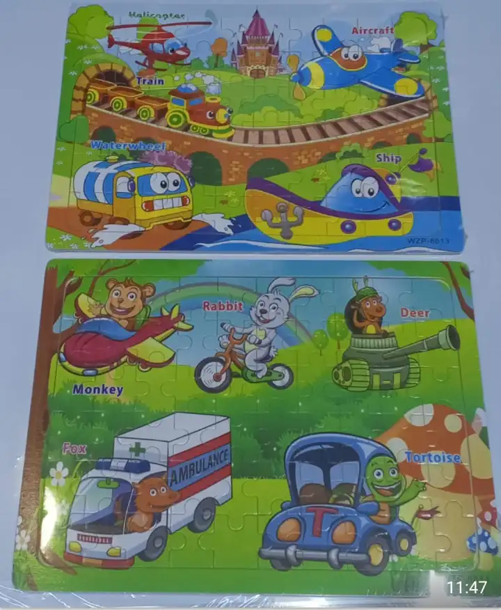 Wooden Educational Puzzle Set – 4-in-1 Montessori Learning Board with Cars, Animals, Letters & Numbers for Kids Early Learning Development, Cognitive Skills, Shape Recognition, Safe Durable Wooden Edu
