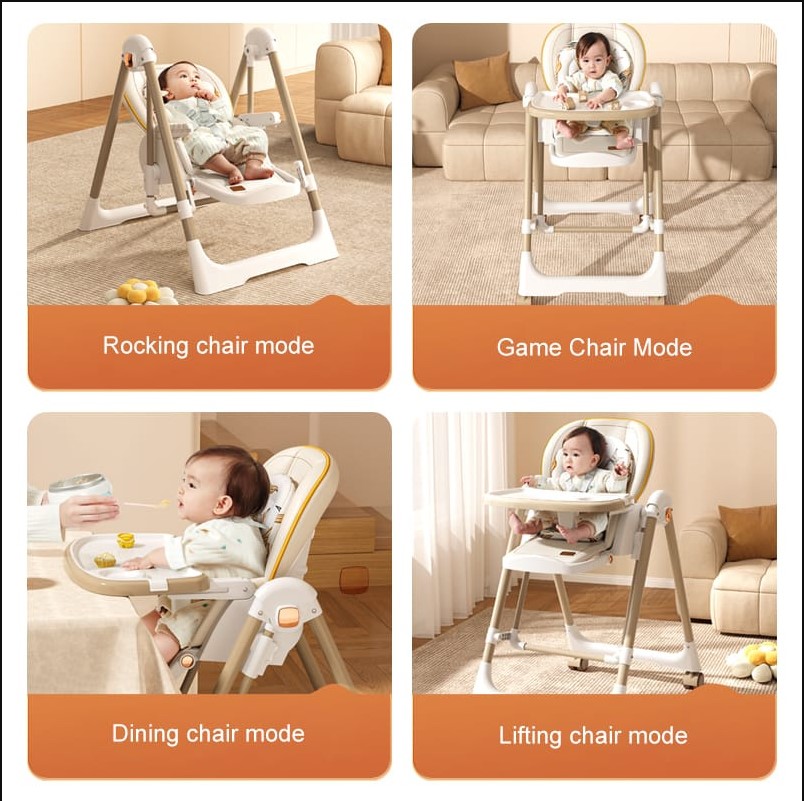 Manual Swing High Chair 2-in-1 Baby Feeding Chair & Rocking Swing – Adjustable Recline, Foldable Design with Removable Tray, Safety Harness & Padded Seat for Infants – Comfortable Feeding & Soothing C