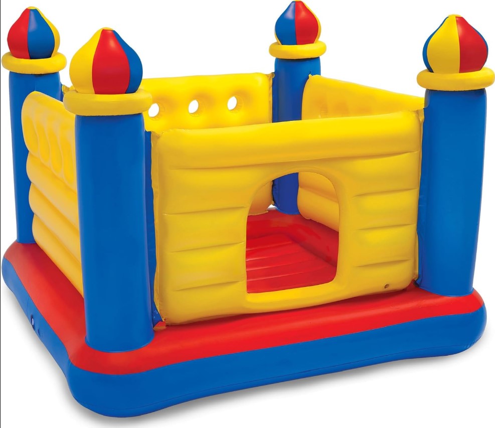 Intex Jump-O-Lene Inflatable Bouncy Castle – Kids Jumping Playhouse with Blue, Yellow & Red Design for Indoor & Outdoor Fun
