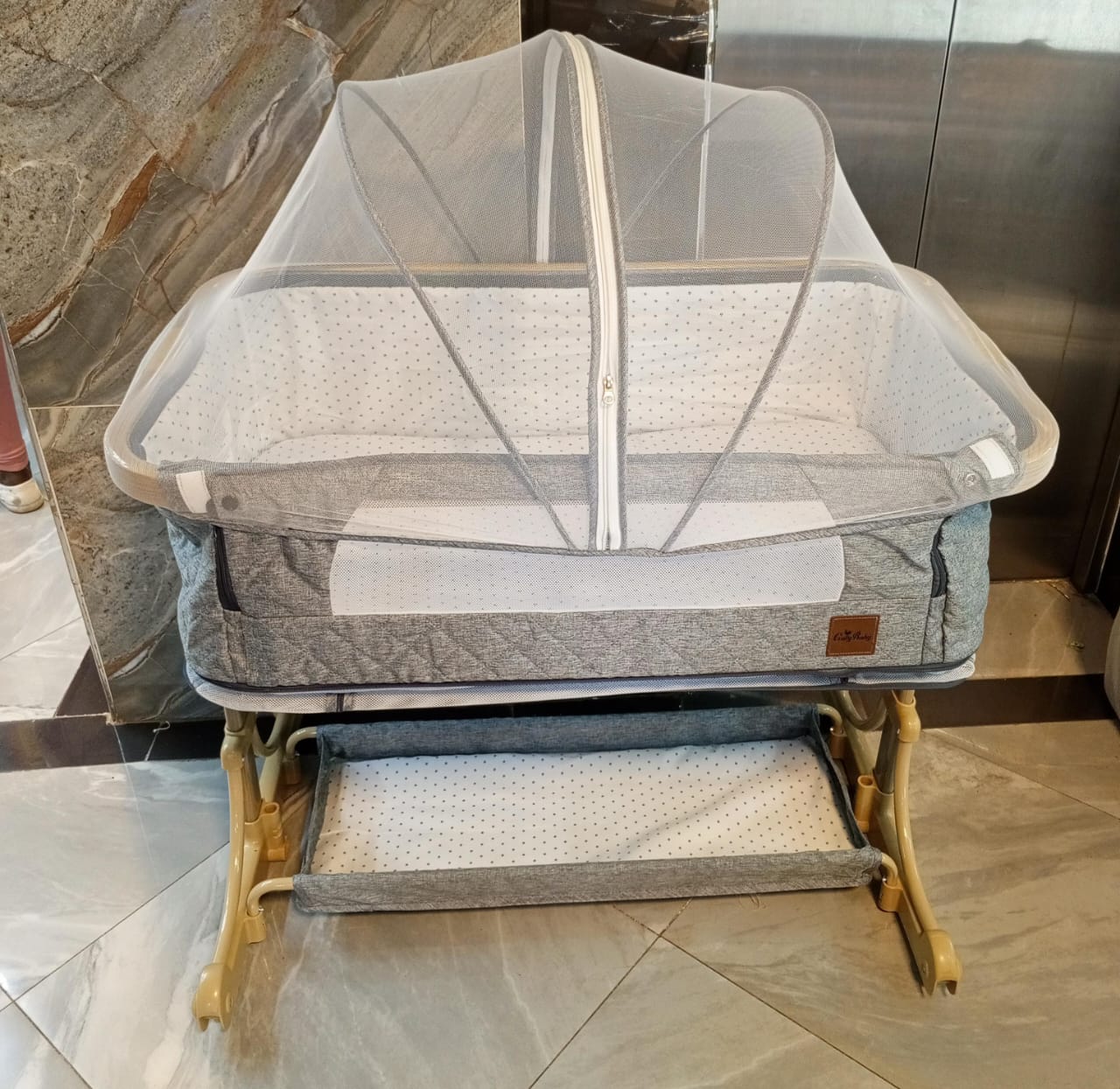 Co-Sleeper Baby Bed with Mosquito Net – Portable Infant Side Sleeping Crib for Newborns & Kids with Adjustable Height, Breathable Mesh & Safe Bedside Sleeping Design