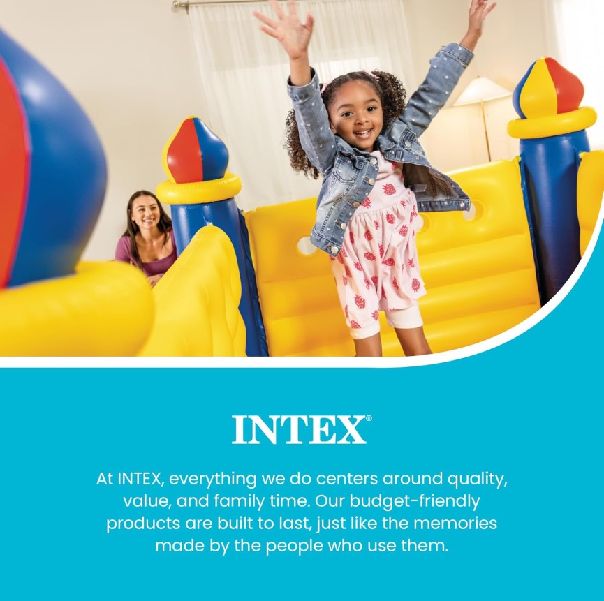Intex Jump-O-Lene Inflatable Bouncy Castle – Kids Jumping Playhouse with Blue, Yellow & Red Design for Indoor & Outdoor Fun