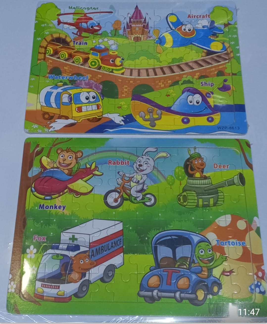 Wooden Educational Puzzle Set – 4-in-1 Montessori Learning Board with Cars, Animals, Letters & Numbers for Kids Early Learning Development, Cognitive Skills, Shape Recognition, Safe Durable Wooden Edu