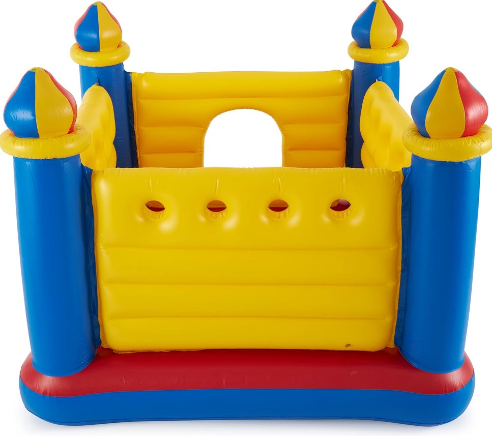 Intex Jump-O-Lene Inflatable Bouncy Castle – Kids Jumping Playhouse with Blue, Yellow & Red Design for Indoor & Outdoor Fun