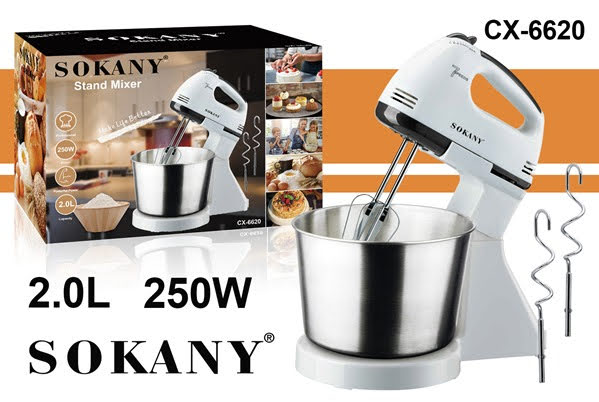 Sokany 2-in-1 Electric Hand and Stand Mixer with Stainless Steel Rotating Bowl, Multi-Speed Speed Control, Beaters, and Dough Hooks for Baking and Cake Prep