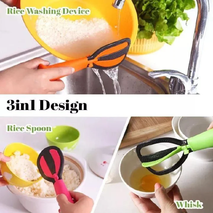 Multifunctional Kitchen Spoon | 4-in-1 Cooking Spoon, Whisk, Spatula & Strainer | Heat-Resistant Food Preparation Utensil | Green