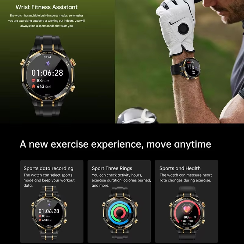 Men Smart Watch 1.53 Amoled LED Flashlight Outdoor Sport Tracker Health Monitoring Bluetooth Call AI Voice IP68 Smartwatch Supports dynamic clock faces, 3D menus, Chat GPT/Alipay