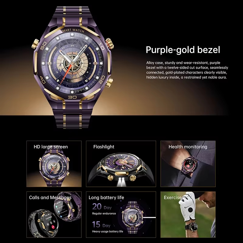 Men Smart Watch 1.53 Amoled LED Flashlight Outdoor Sport Tracker Health Monitoring Bluetooth Call AI Voice IP68 Smartwatch Supports dynamic clock faces, 3D menus, Chat GPT/Alipay
