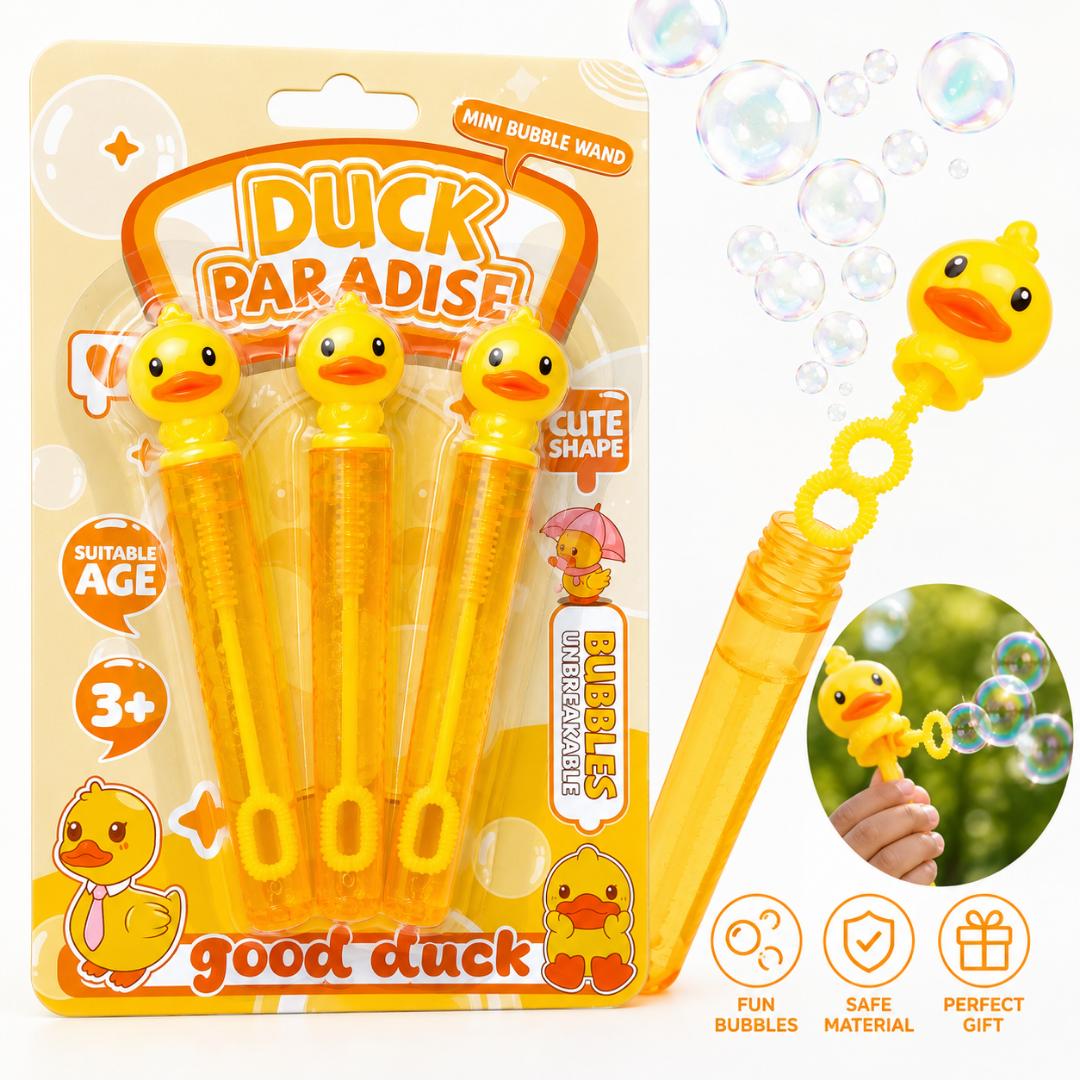 3PCS Duck Bubble Wand Set for Kids – Bubble Blower Toy with Bubble Solution | Outdoor Play, Birthday Party Favors & Gifts