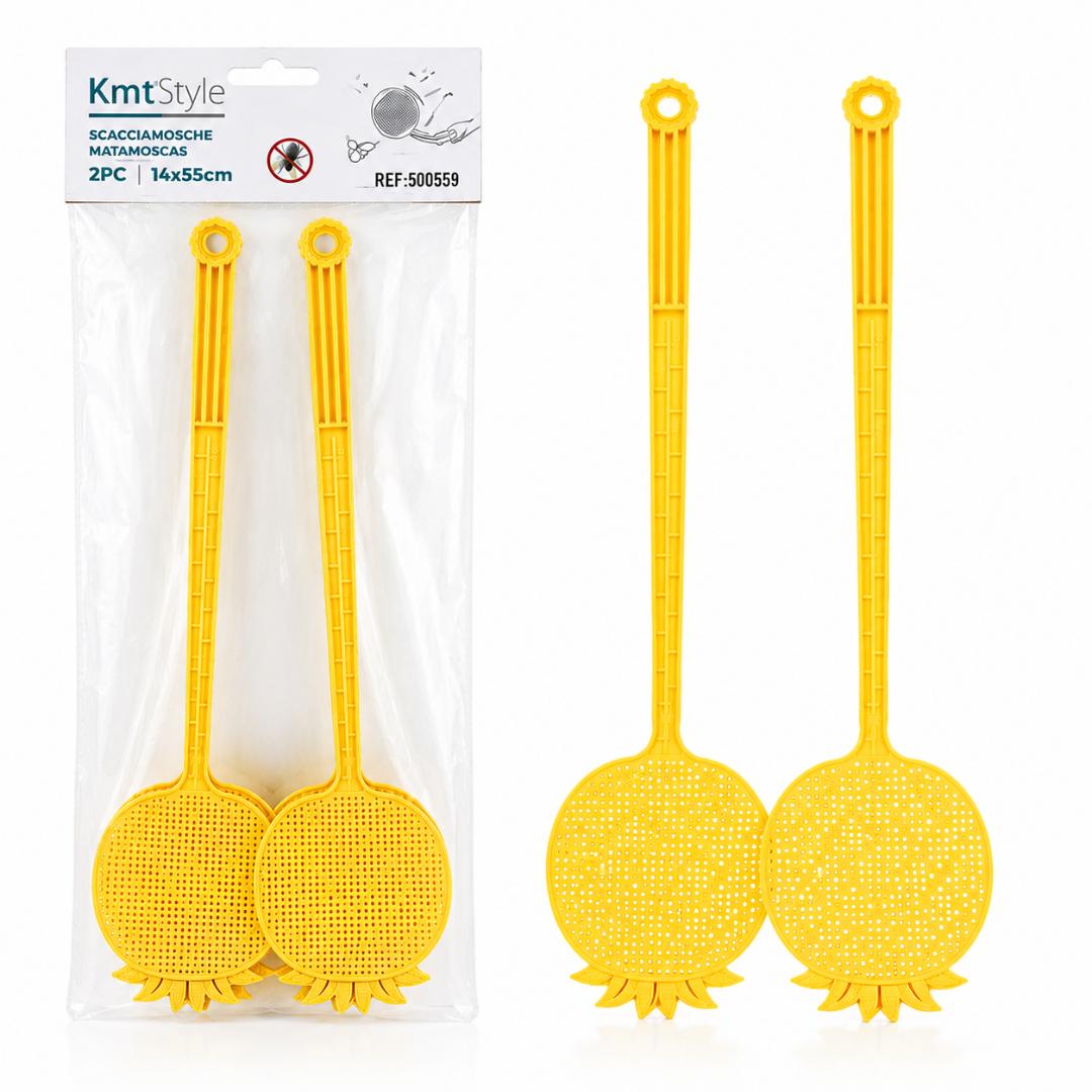 2PCS Plastic Fly Swatter Set – Heavy Duty Long Handle Fly & Mosquito Swatters for Home, Kitchen & Office | Assorted Colours