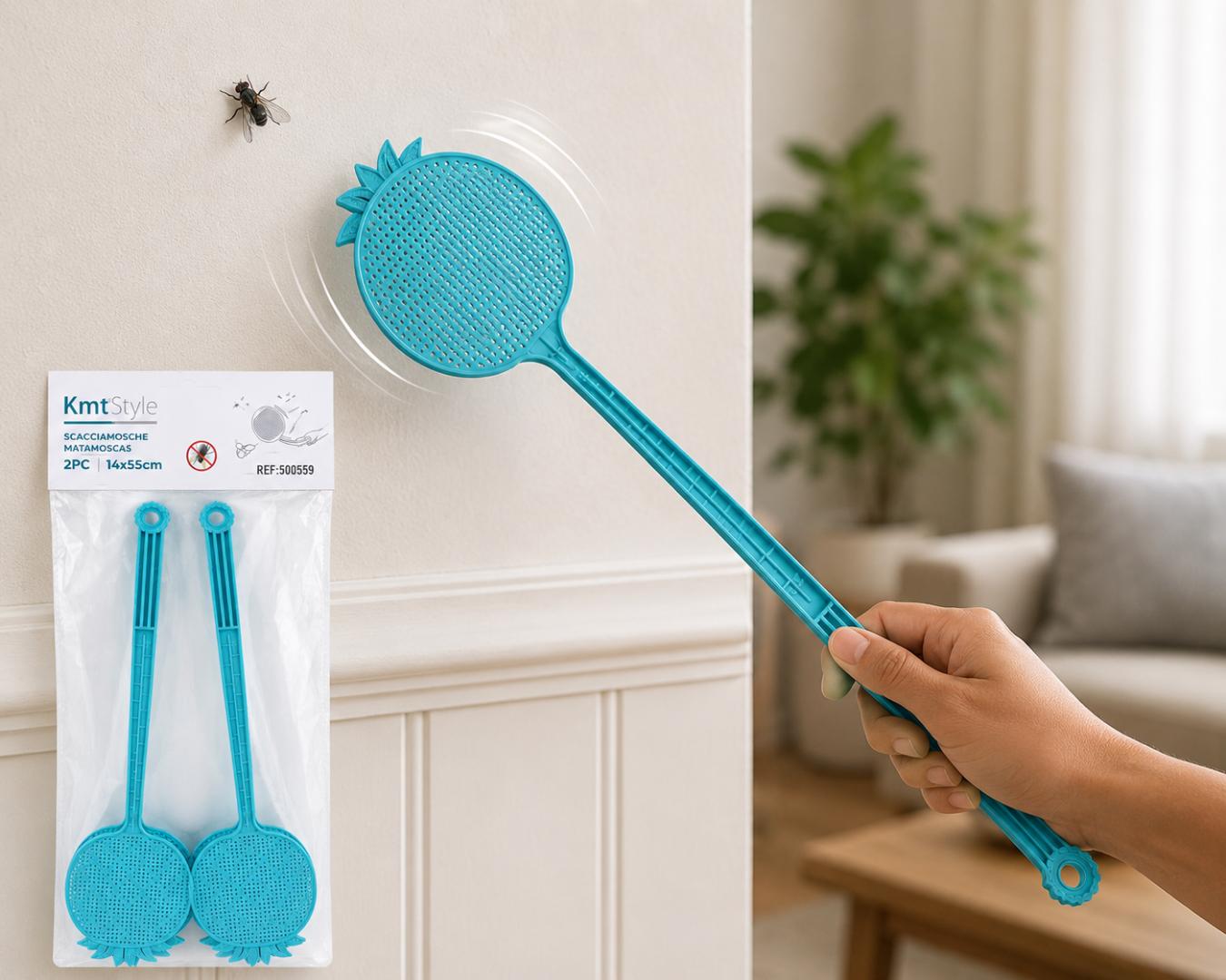 2PCS Plastic Fly Swatter Set – Heavy Duty Long Handle Fly & Mosquito Swatters for Home, Kitchen & Office | Assorted Colours