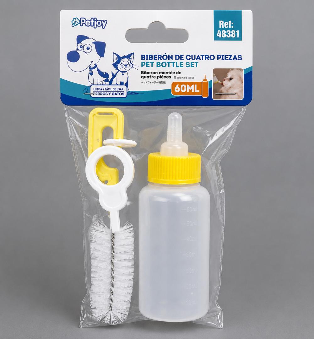 Pet Feeding Bottle Set 60ml – 4 Piece Puppy & Kitten Nursing Bottle Kit with Cleaning Brush, Feeding Nipple & Accessories