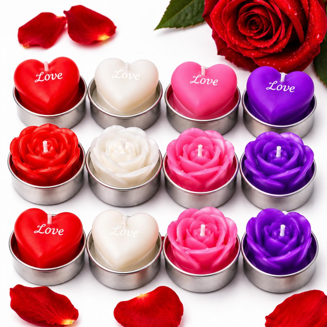 Decorative Tealight Candles – Heart & Rose Shaped Romantic Candles for Home Decor, Gifting & Special Occasions
