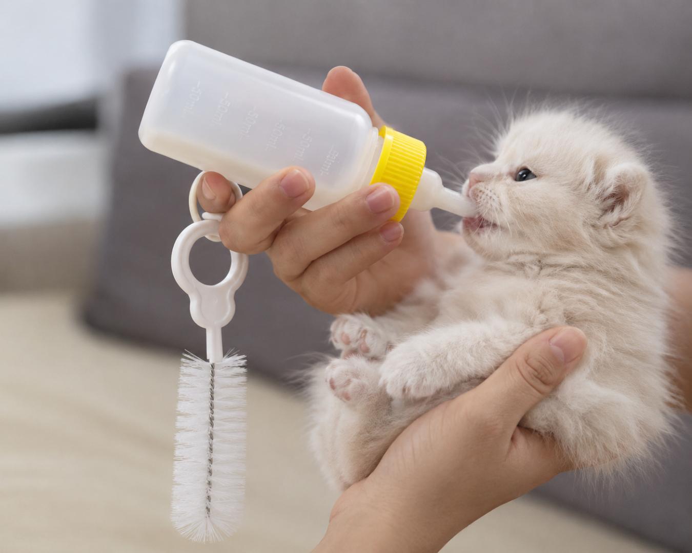 Pet Feeding Bottle Set 60ml – 4 Piece Puppy & Kitten Nursing Bottle Kit with Cleaning Brush, Feeding Nipple & Accessories