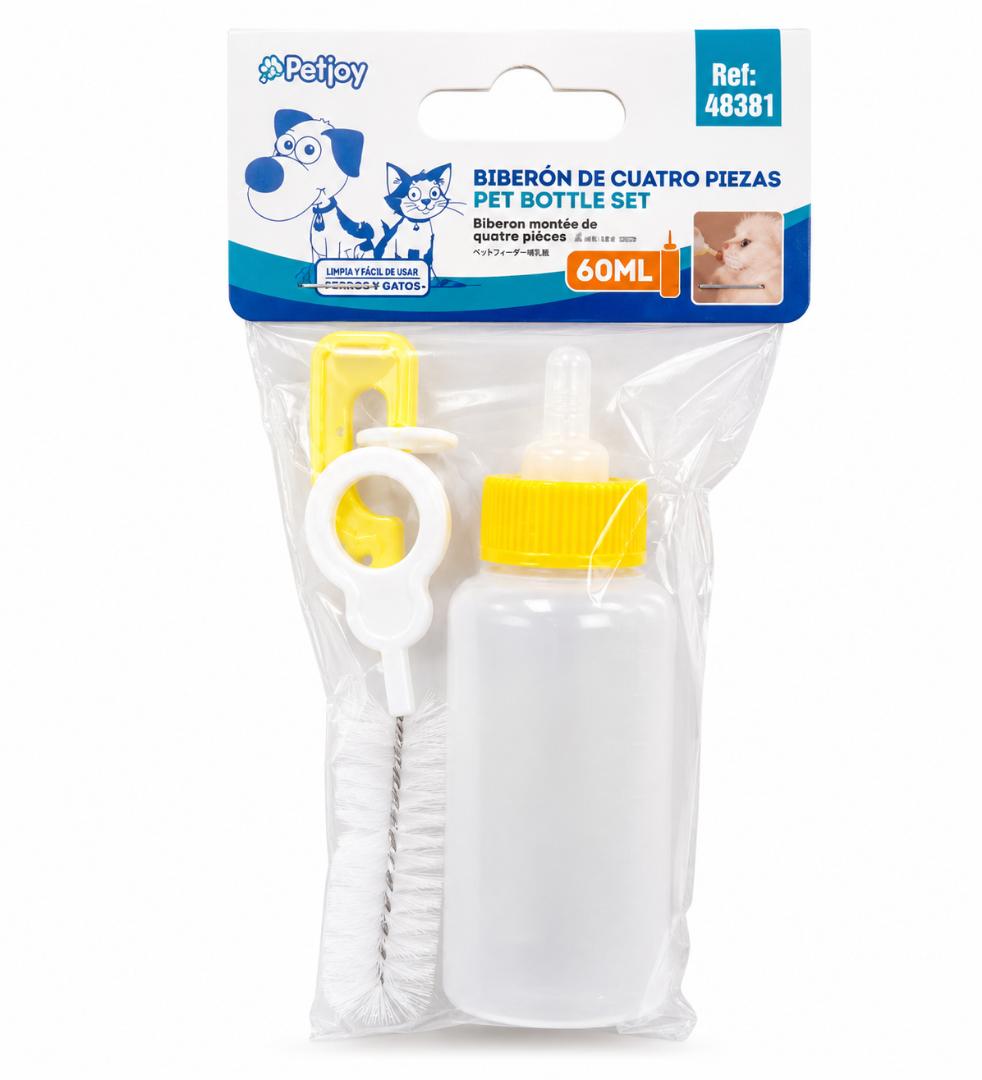Pet Feeding Bottle Set 60ml – 4 Piece Puppy & Kitten Nursing Bottle Kit with Cleaning Brush, Feeding Nipple & Accessories