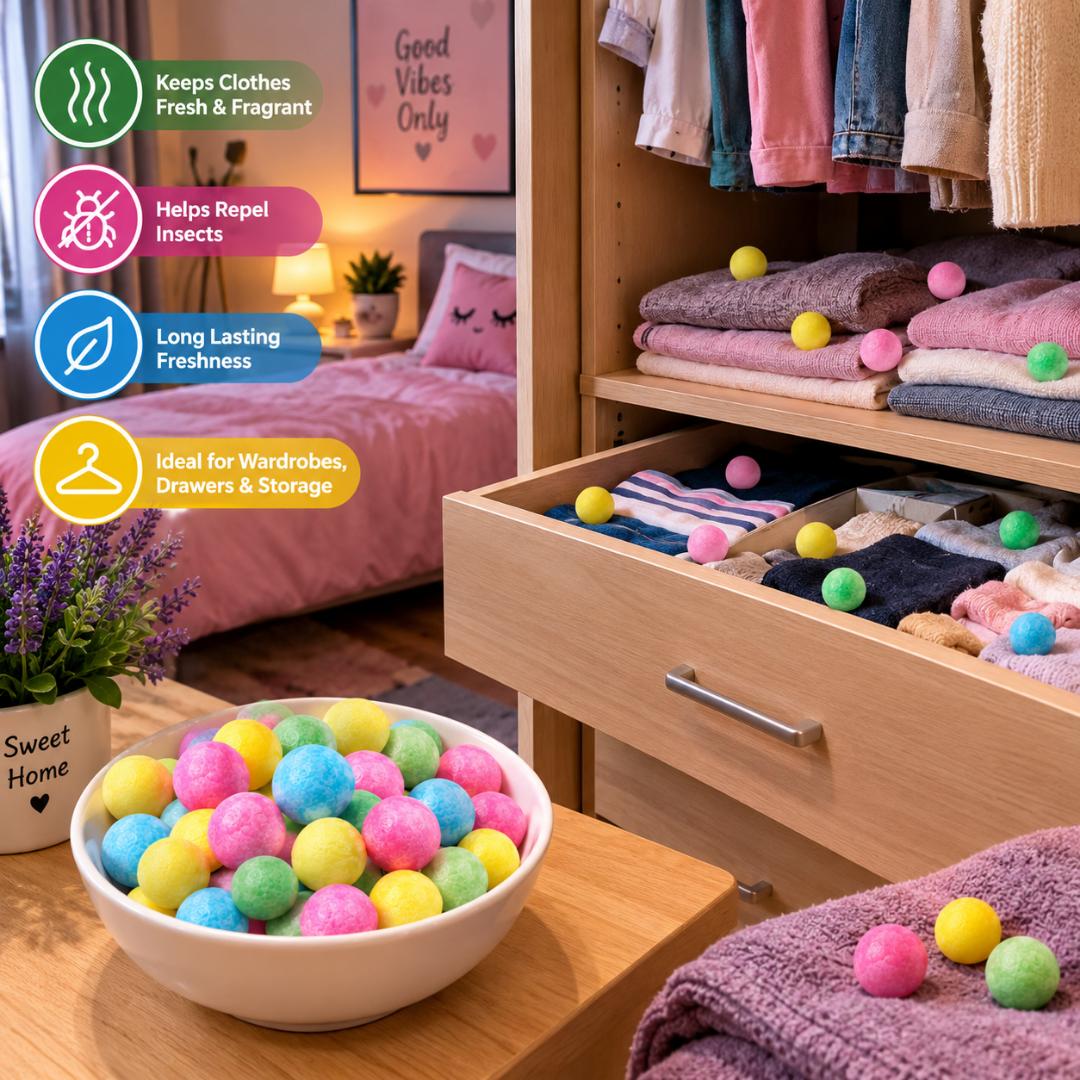 MARAYA Camphor Balls 150g – Multicolor Moth Balls & Toilet Freshener for Wardrobe, Bathroom, Shoes & Home