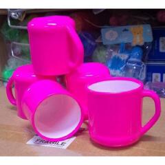 6pcs Assorted Colour Plastic Mugs with Handles – Reusable Tea, Coffee, Milk and Water Cups for Home, School & Office