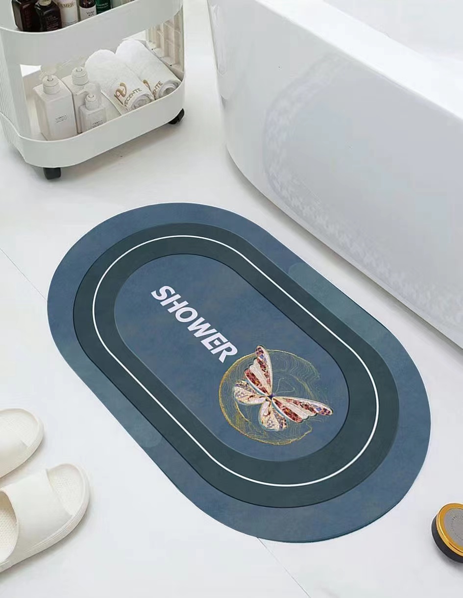 High Quality Large Oval Bathroom and Door Mat - Anti-Slip Floor Mat with Rubber Underside for Bathroom, Entryway, Shower, Kitchen, Bedroom and Home Use
