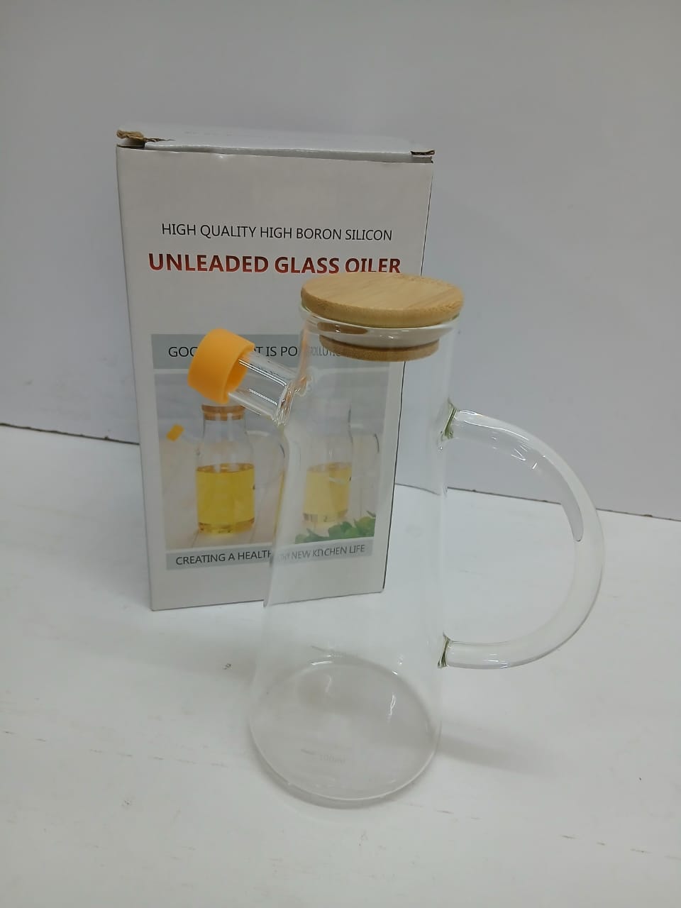 High Quality 580ml Glass Oil Jar with Bamboo Lid - Premium Kitchen Oil Cruet for Olive Oil, Cooking Oil, Vinegar and Leak-Resistant Storage