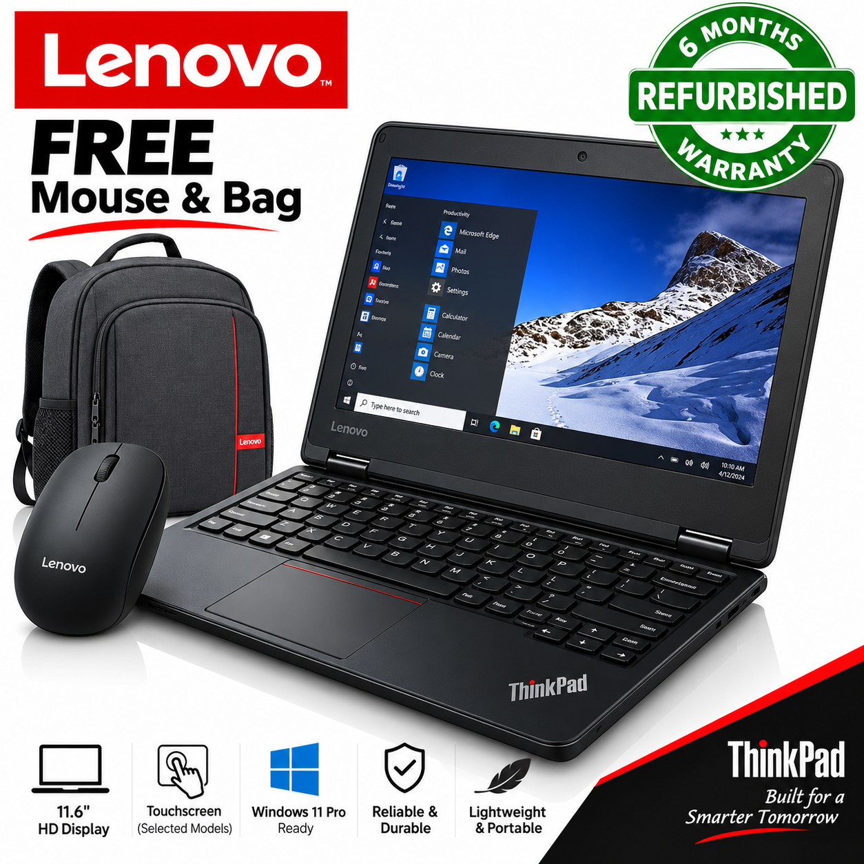 ON OFFER!(FREE MOUSE + LAPTOP BAG ) LENOVO YOGA 11E 12” 2-IN-1 TOUCHSCREEN LAPTOP | 4GB RAM 128GB SSD | X360 CONVERTIBLE | WINDOWS 11 PRO | REFURBISHED | WIRELESS MOUSE