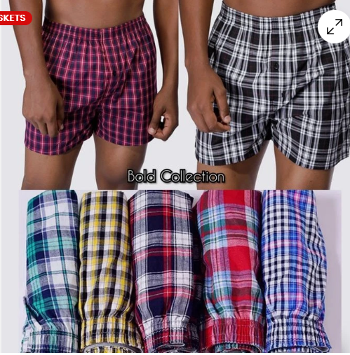 6 Pcs Premium Men’s Checked Cotton Boxers – Soft, Breathable, Mid-Waist Comfort Underwear
