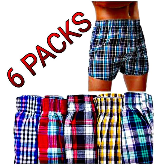 6 Pcs Premium Men’s Checked Cotton Boxers – Soft, Breathable, Mid-Waist Comfort Underwear