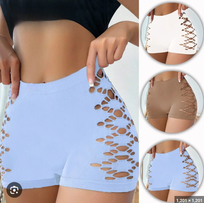🔥 3 Psc Women’s High Waist Stretch Shorts – Breathable Bodycon Fitness Shorts with Stylish Cut-Out Design