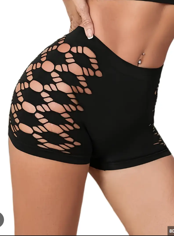 🔥 3 Psc Women’s High Waist Stretch Shorts – Breathable Bodycon Fitness Shorts with Stylish Cut-Out Design