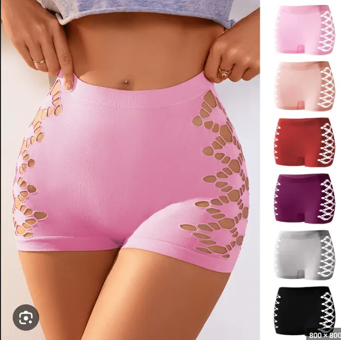 🔥 3 Psc Women’s High Waist Stretch Shorts – Breathable Bodycon Fitness Shorts with Stylish Cut-Out Design
