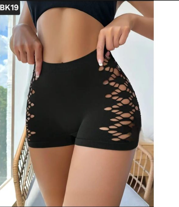 🔥 3 Psc Women’s High Waist Stretch Shorts – Breathable Bodycon Fitness Shorts with Stylish Cut-Out Design