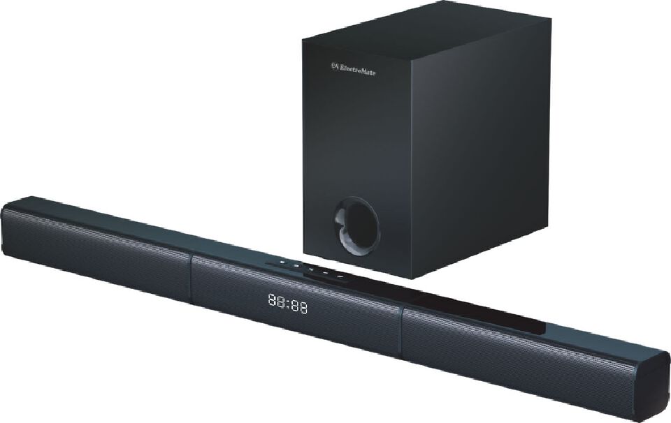 Electromate Soundbar Speaker System (SB01)
✅ Powerful 2.1 Channel Sound System
✅ Comes with a Wired Subwoofer for Deep Bass
✅ Bluetooth Wireless Connectivity
✅ Supports USB, AUX, and Memory Card Playb