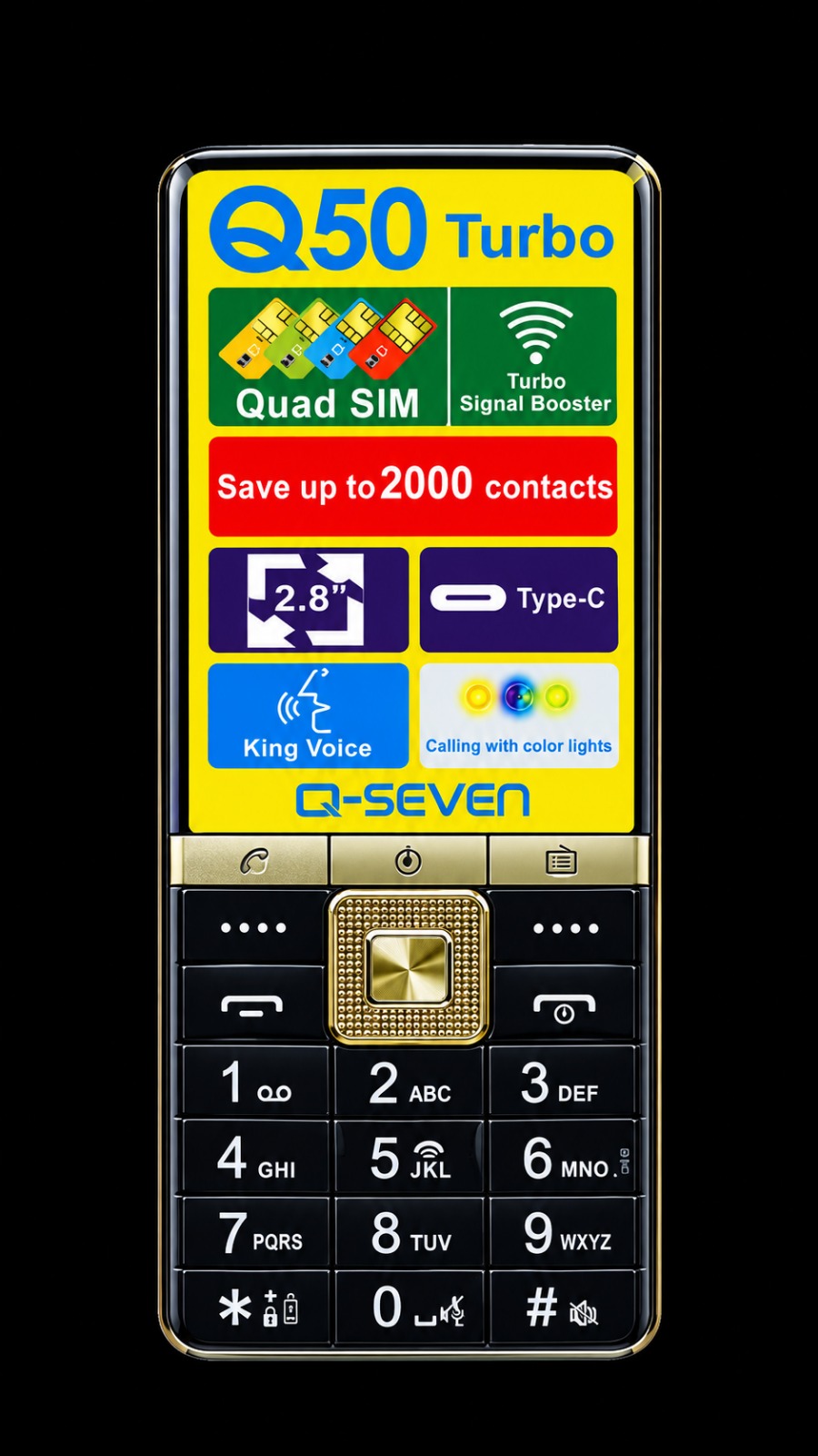 [BRAND NEW] Q-SEVEN Q50 TURBO 2.8" BIG SCREEN 4 SIM CARDS PHONE 2500mAh BATTERY WITH 3D CURVED EDGE , OPERA MINI , WIRELESS FM TYPE C CHARGING PHONE QUAD SIM CARD