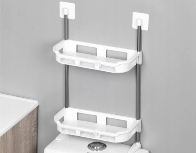 Over the Toilet 2 Layer Self-Adhesive Multi-Functional Storage Rack Organizer - Space Saving Bathroom and Kitchen Shelf for Toiletries, Cleaning Supplies and Accessories