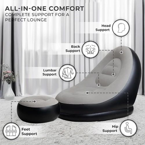 2-in-1 Inflatable Portable Air Sofa with Footrest Stool and Manual Pump - Premium Blow-Up Lounge Chair for Home, Travel, Camping and Outdoor Relaxation