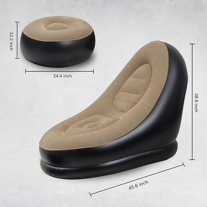 2-in-1 Inflatable Portable Air Sofa with Footrest Stool and Manual Pump - Premium Blow-Up Lounge Chair for Home, Travel, Camping and Outdoor Relaxation