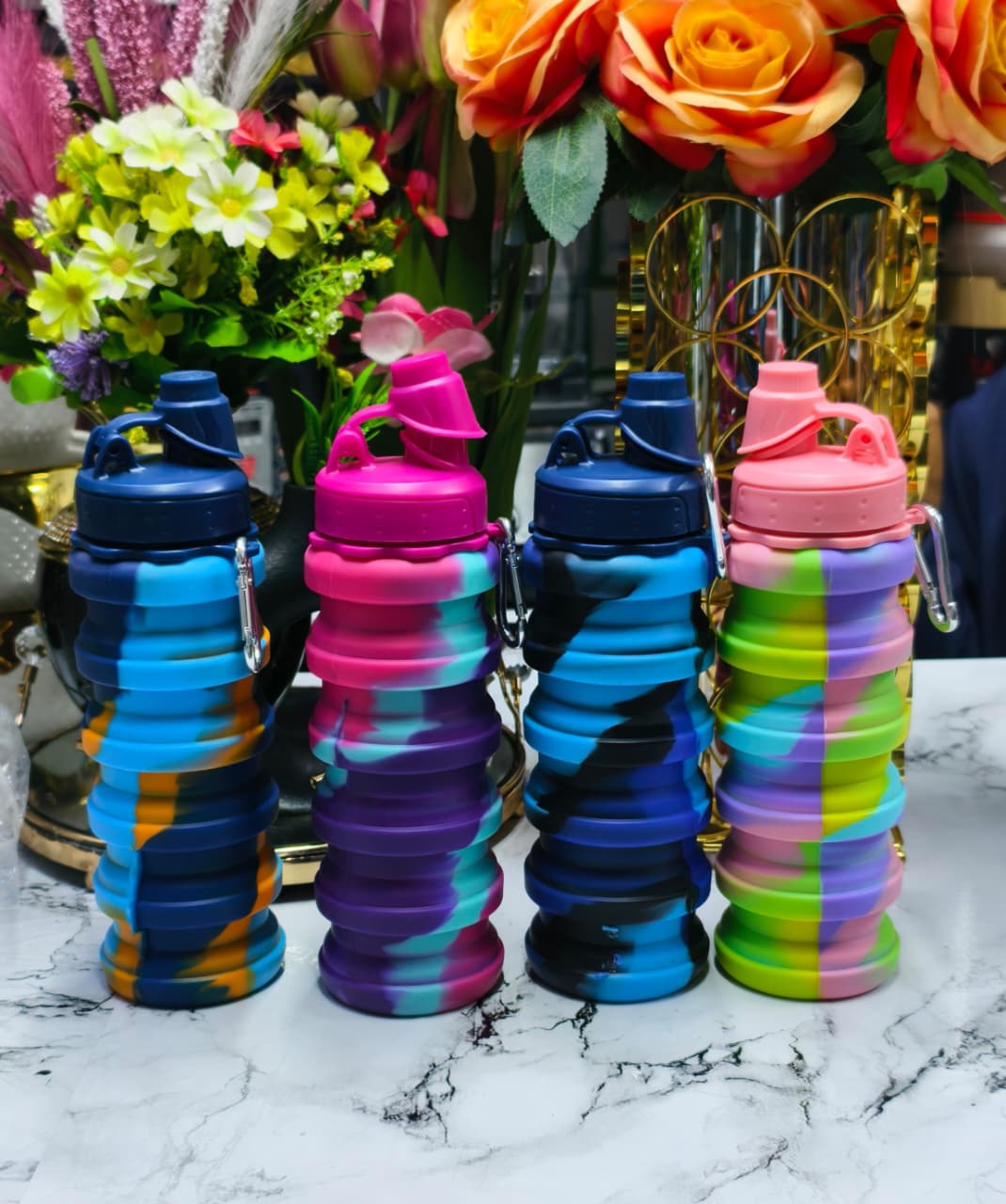 🔥🔥 Collapsible Silicone Water Bottle Leak proof Portable foldable silicone Lightweight Outdoor Cycling Gym Fitness Sports Travel Camouflage Folding Drinking Cup