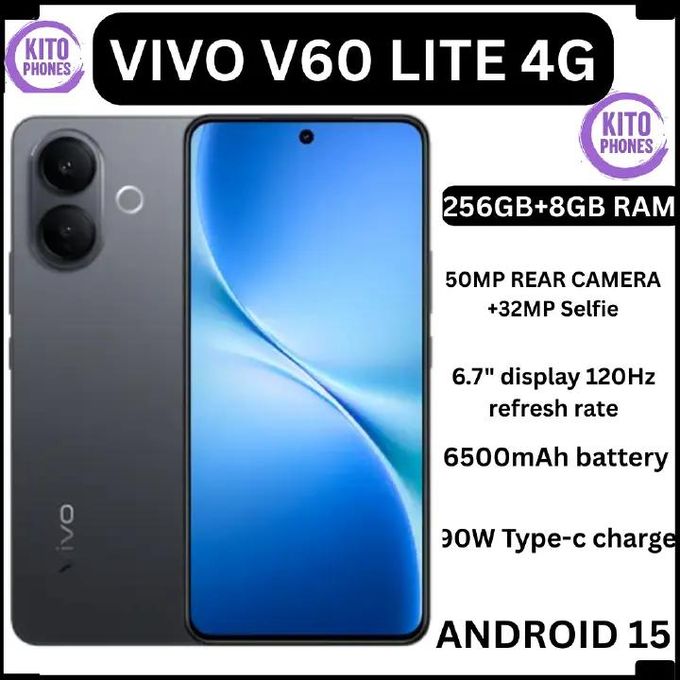 Vivo V60 lite 4G 256GB+8GB 6.68" Amoled with 120Hz Display 50MP Camera 6500mAh Battery 90W Fast Charging Android 15 IP65 Rated AI Smartphone