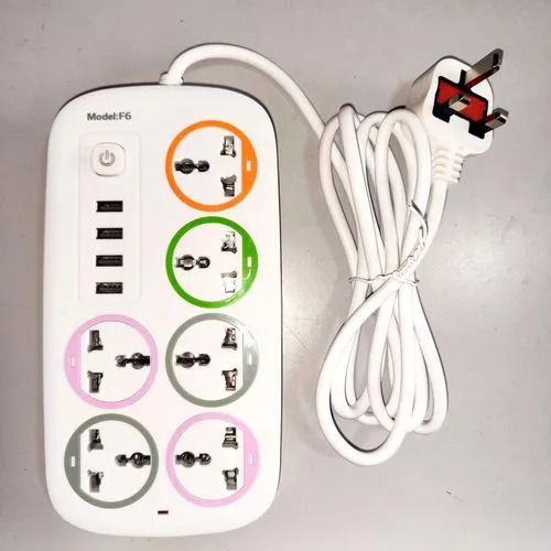 6 WAY F6 power extension with 4 USB ports, corded 3 meters with surge protection & on/off button