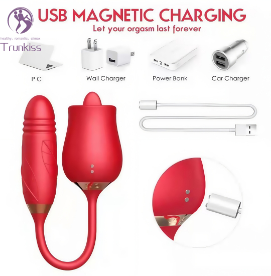 Rose Tongue Licking Vibrator for Women USB Rechargeable Waterproof Silicone Clitoral Stimulator with 10 Vibration Frequencies