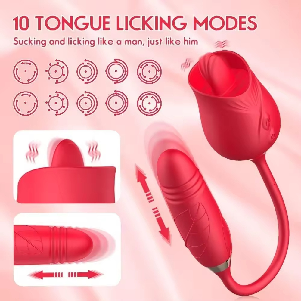 Rose Tongue Licking Vibrator for Women USB Rechargeable Waterproof Silicone Clitoral Stimulator with 10 Vibration Frequencies view 6