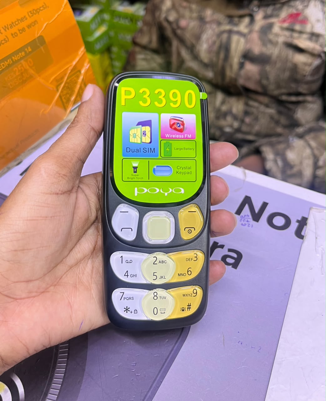 Poya P3390 Featured Kabambe Mobile Phone with dualSIM Card, Loud Speaker, Facebook, Vibration Alarm, HD Camera Calculator, Powerful battery, Wireless FM & Big Torch reliable type c charger color black
